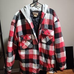 Sz XL Plaid Hooded Flannel Jacket with Pockets